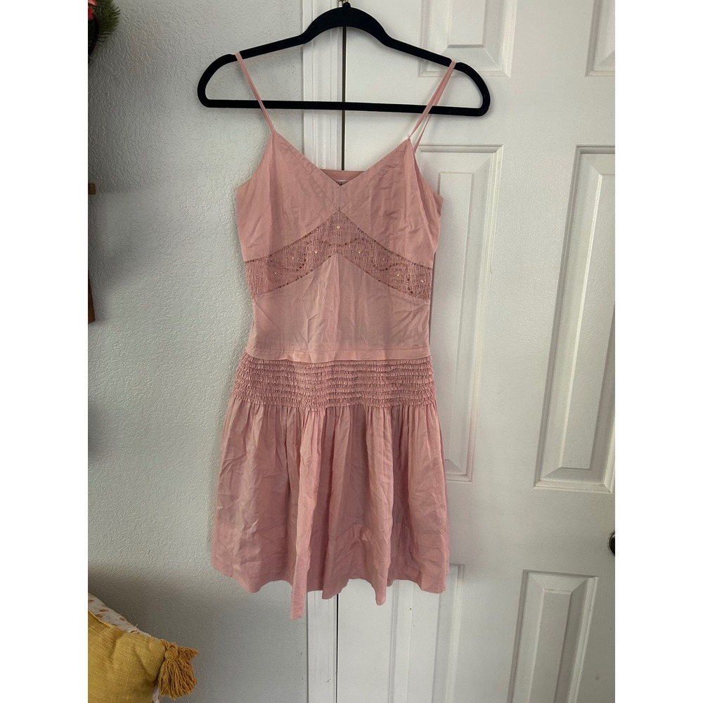 Zolle Pink Spaghetti Strap Mini Dress Smocked Drop Waist Sequin Lace Inset Small